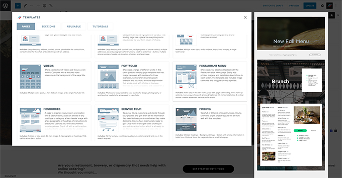 c9 restaurant page template